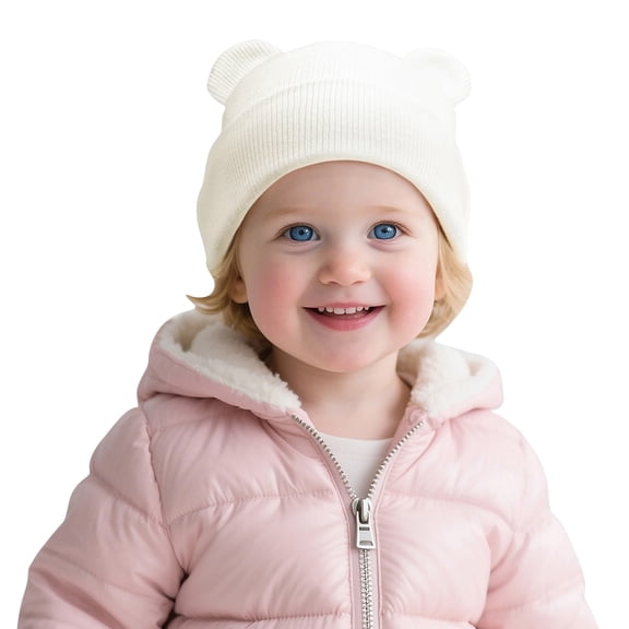 CPNG Kids Cozy Hat Winter Knitted Hat Soft Warm Beanie Hat Cotton Skull Cap Adorable Bear Ears Stretchy Comfortable for Baby Boy Girl Cold Weather Daily Wear