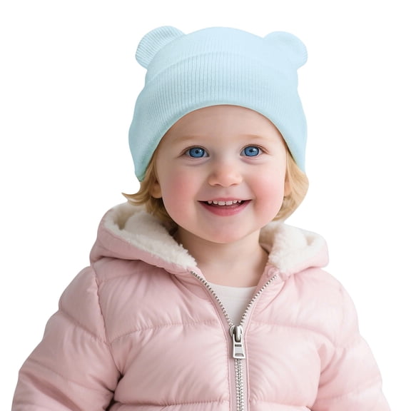 CPNG Kids Cozy Hat Winter Knitted Hat Soft Warm Beanie Hat Cotton Skull Cap Adorable Bear Ears Stretchy Comfortable for Baby Boy Girl Cold Weather Daily Wear