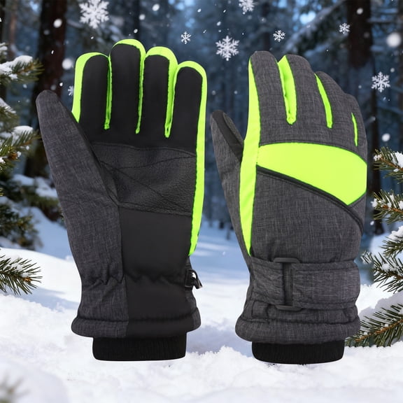 CPNG Kids Double Layer Warm Ski Snow Gloves Winter Snowboard Bicycle Windproof Waterproof Thickened Two Tone Design for Cold Weather Outdoor Sports