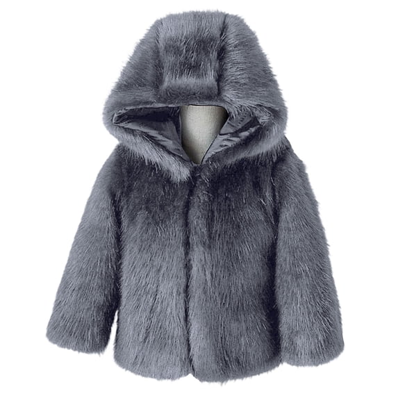 CPNG Kids Faux Fur Hooded Coat Boys and Girls Solid Color Plush Furry Open-Front Long Sleeve Coat Fashionable Winter Quilted Coat