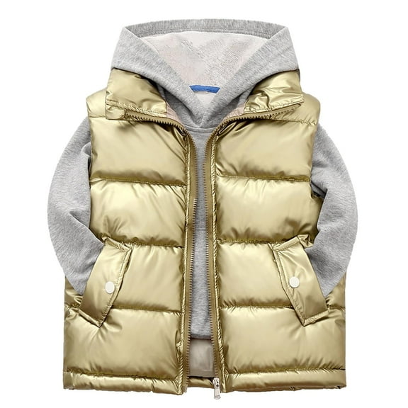 CPNG Kids Full Zip Puffer Vest with Removable Hood Sleeveless Jacket Wash Free Packable Outerwear Gilet Quilted Down Jacket Winter Coats