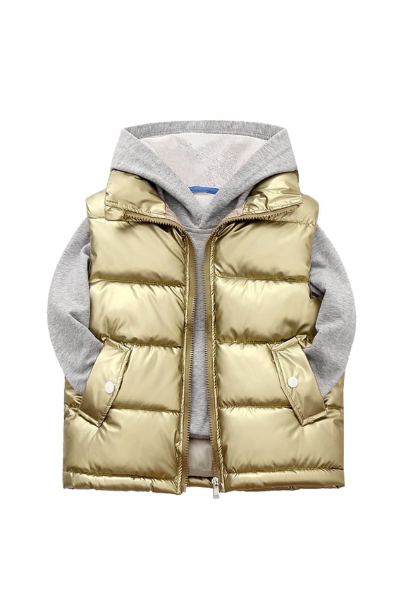 Kids Full Zip Puffer Vest with Removable Hood Sleeveless Jacket Wash Free Packable Outerwear Gilet Quilted Down Jacket Winter Coats