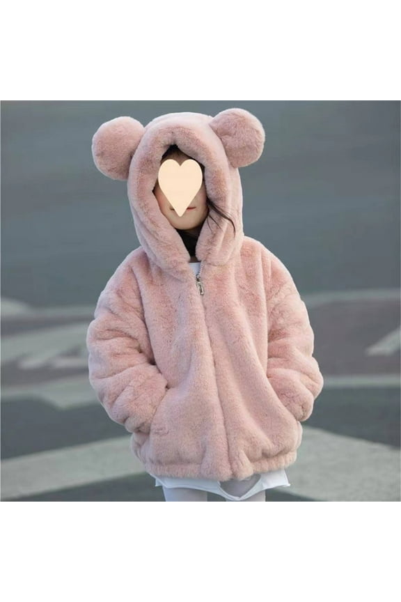 Kids Girl's Zip Up Fuzzy Fleece Solid Color Jacket with Hood Zip Up Cute Ultra Soft Bear Coats Cute Teddy Coat Toddler Hoodie Sweatshirt Toddler Winter Coat
