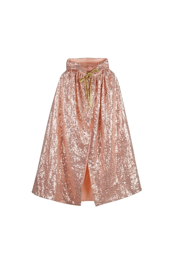 Kids Girls Boys Sequins Hooded Cloak Princess Girls Full Length Long Cape Birthday Shawl Cape Coat(Rose Gold,7-12 Years)