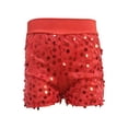 thumbnail image 1 of CPNG Kids Girls Sparkly Sequin Shorts Teen Girls Elastic High Waist Party Dance Shorts Fashionable Performance Shorts(Red,15-16 Years), 1 of 4
