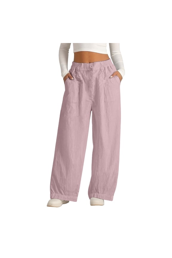 Kids Linen Pants Girls Boys Cotton Comfort Summer Elastic Waist Beach Pant Youth Loose Fit Straight Leg Trouser 415Y(Pink,5-6 Years)