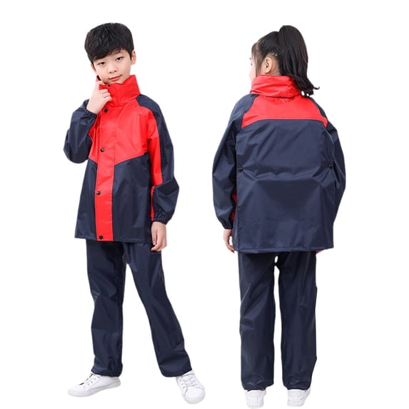 CPNG Kids Rainsuit Color Blocked Full Zip Waterproof Rain Jacket and Matching Rain Pants Boys and Girls Rainwear 2 Piece Set