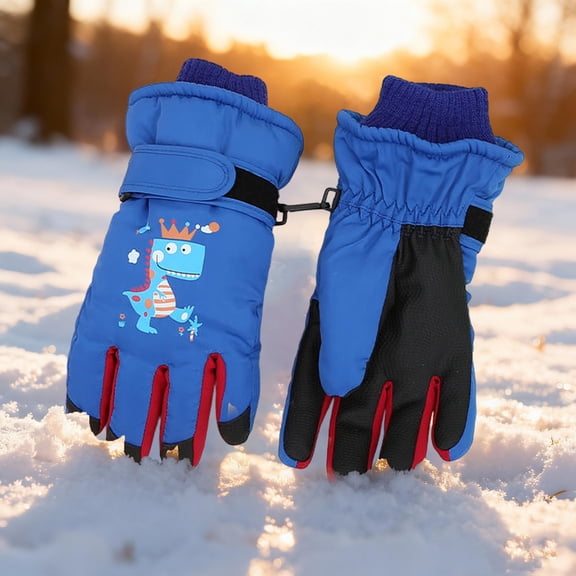 CPNG Kids Ski Snow Gloves Dinosaur King Print Winter Cold Weather Waterproof Windproof Warm Fleece Thermal Snowboard Sport Mittens for Boys Girls