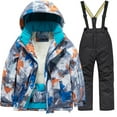 thumbnail image 1 of CPNG Kids Skisuit Thick Warm Hooded Fleece Lined Ski Jacket and Snow Bib Pants Set Boys Girls Insulated Snowsuit Winter Windproof Waterproof Snowboarding Coat, 1 of 9