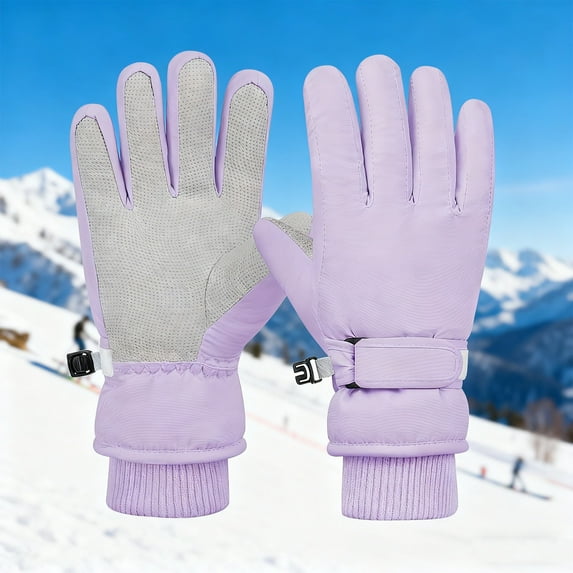 CPNG Kids Snow Ski Gloves for Boys Girls Winter Snowboard Waterproof Windproof Solid Color Mittens Thermal Fleece Gloves for Cold Weather
