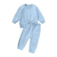 thumbnail image 1 of CPNG Kids Toddler Girl Boys Fleece Lined Sweatsuit Outfits Long Sleeve Solid Color Crew Neck Tops Sweatshirt Pants Casual Outfits Set(Sky Blue,18-24 Months), 1 of 4
