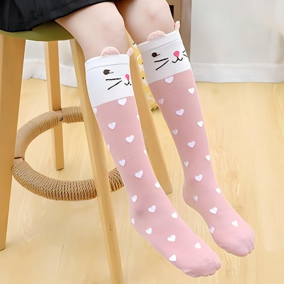 CPNG Kids Toddler Girl Knee High Socks Long Tube Socks Pure Cotton Sockings Cute Cartoon Animal Over Calf Stockings Thigh High Boot Socks