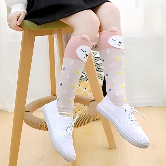 CPNG Kids Toddler Girl Knee High Socks Long Tube Socks Pure Cotton Sockings Cute Cartoon Animal Over Calf Stockings Thigh High Boot Socks