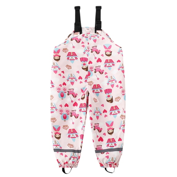 CPNG Kids Waterproof Rain Bib Pants Toddler Boys and Girls Adjustable Straps Mud Dirty Proof Wading Suspender Trousers Overalls(Pink,1-2 Years)