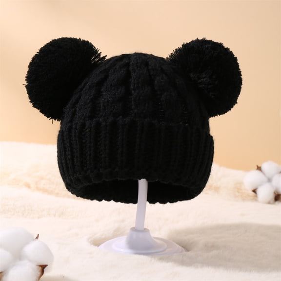 CPNG Kids Winter Knitted Beanie Hat Cute Girls Hats with Double Faux Fur Pom Pom Warm Fleece Lined Knit Beanies Cap for Cold Weather