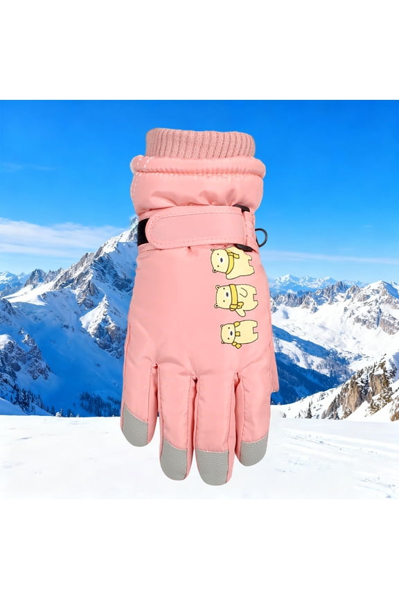 Kids Winter Warm Bear Print Snow Ski Snowboard Gloves for Girls Boys Waterproof Windproof Thermal Fleece Lined Glove Insulated Mittens