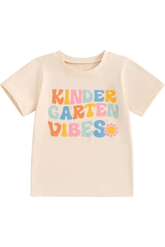 Kindergarten Shirt Boys Girls Colorful Letter Print Shirts Kids First Day of Preschool Back to School Gift Tee(Pink,4-5 Years)