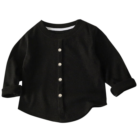 CPNG Little Girl Knit Sweater Pullover Toddler Button Decoration Round Neck Sweater Infant Button-Down Sweater(Black,5-6 Years)