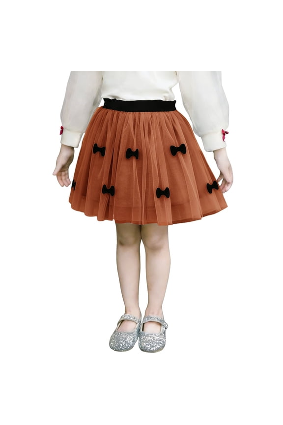 Little Girls Bow Tulle Skirt Mesh Skirt Dance Veil Skirt Fluffy Skirt Dance Skirt Birthday Skirt Pompous Skirt Daily Skirt(Brown,7-8 Years)