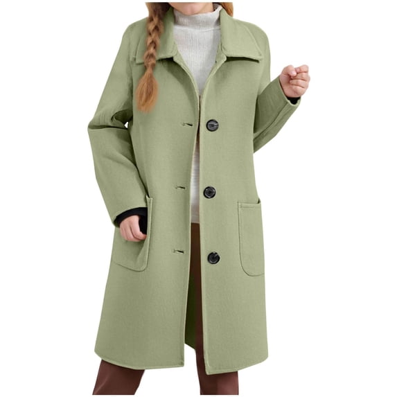 CPNG Little Girls Single Breasted Trench Coat Dress Coats Teen Girls Warm Lapel Long Trench Coats Outerwear with Pockets(Green,6-7 Years)
