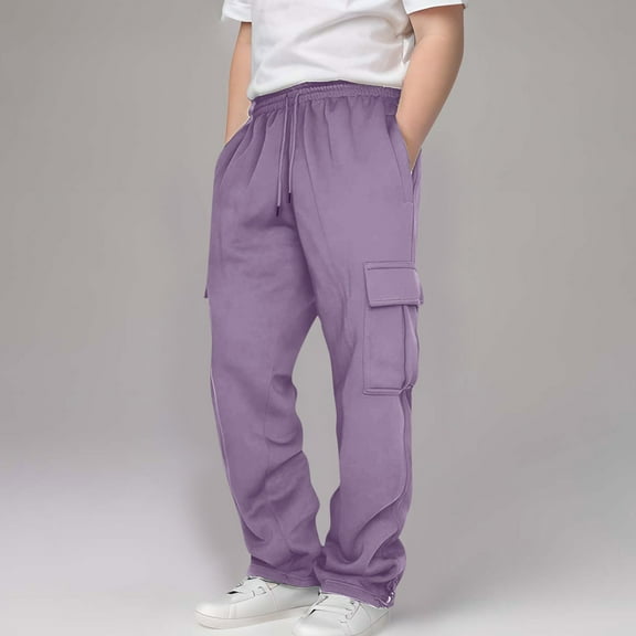 CPNG Men Wide Leg Cargo Pants Baggy Straight Leg Sweatpants Drawstring Cinch Bottom High Waisted Pants Trendy Casual Baggy Joggers Pants with Pockets