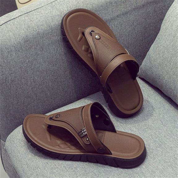 CPNG Men's Orthopedic Flip flops Leather Slippers Beach Shoes Slip on Slide Slipper Shoes with Adjustable Fashionable Summer Causal Corrector Shoess Sandal