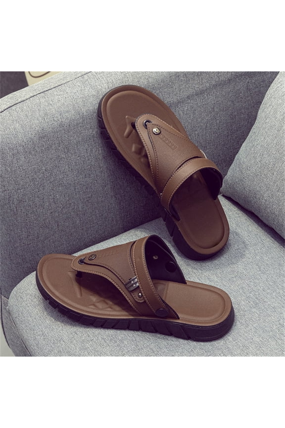 Men's Orthopedic Flip flops Leather Slippers Beach Shoes Slip on Slide Slipper Shoes with Adjustable Fashionable Summer Causal Corrector Shoess Sandal