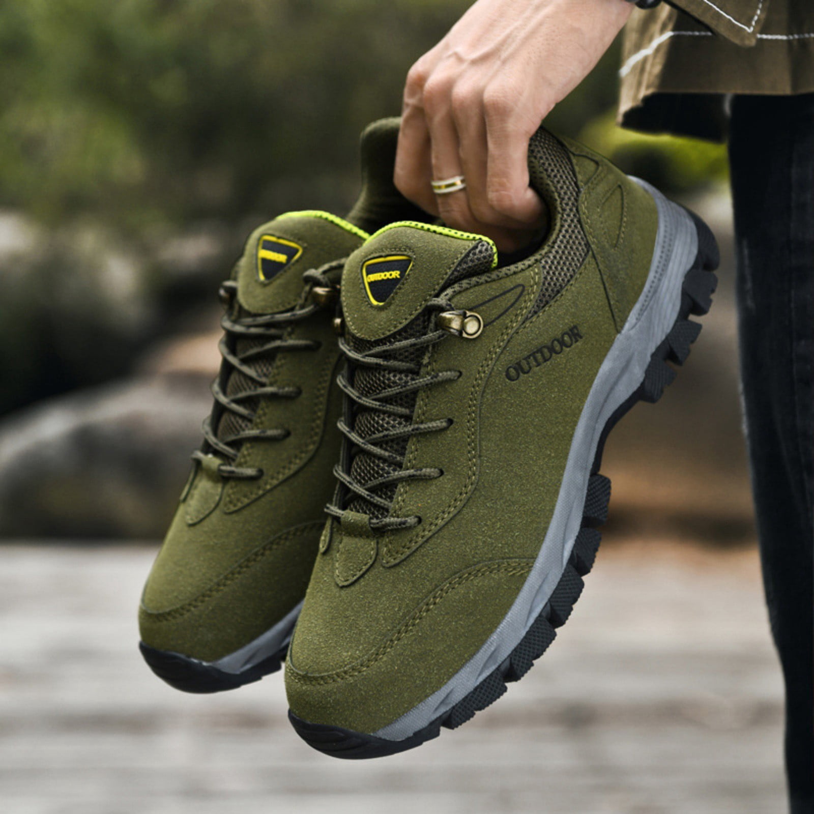 CPNG Men's Walking Sneakers Low-Top Hiking Shoes Extra Wide Lightweight Breathable Outdoor Cushion Sneakers Non-Slip Running Trekking Camping Walking Shoes