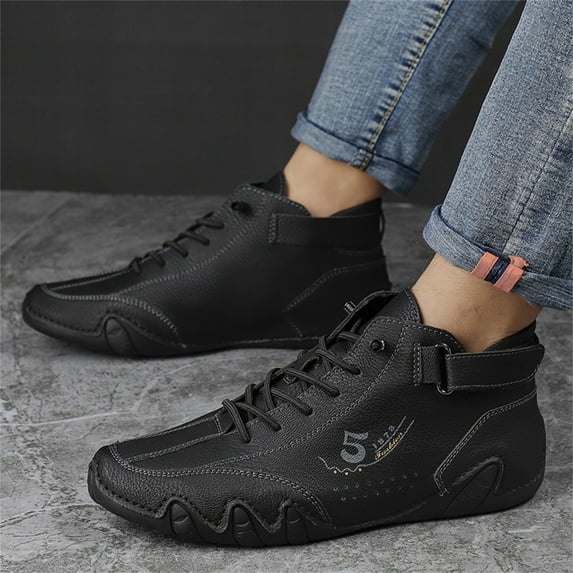 CPNG Mens Handmade Suede Suede High Shoes for Waterproof for Casual Waterproof Lightweight Shoes for Non-Slip Breathable High Chukka Shoes Barefoot Black
