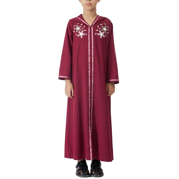 CPNG Muslim Girl Abaya Long Sleeve Eid Robe Dress for Kids Embroidery Islamic Kaftan Robe Lightweight Kaftan Muslim Long Gown Thobe Robe Maxi Dubai Hooded Prayer Clothes