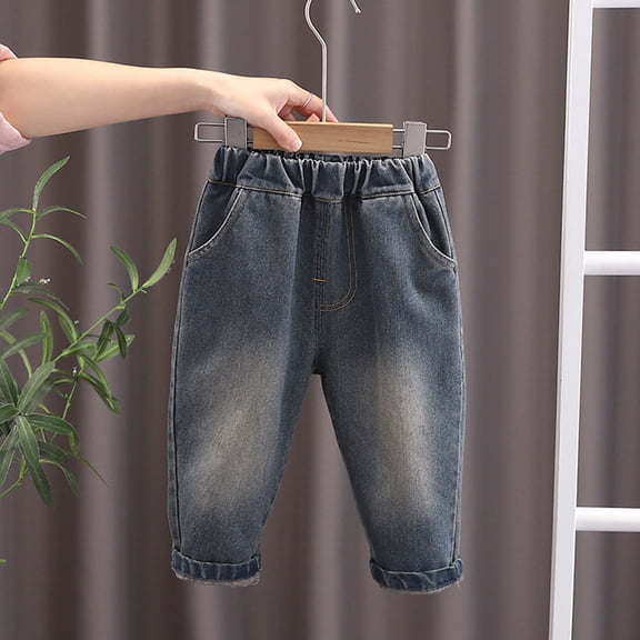 CPNG Newborn Baby Jeans Bell Bottom Casual Warm Fleece Pants Toddler Elastic Waist Skinny Denim Track Pants Flare Leggings Fall Winter Warm Casual Vintage Trousers Pocket