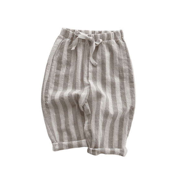 CPNG Newborn Infant Toddler Baby Girls Boys Striped Casual Sweatpants Cotton Elastic High Waist Baggy Joggers(Beige,6-12 Months)
