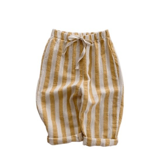 CPNG Newborn Infant Toddler Baby Girls Boys Striped Casual Sweatpants Cotton Elastic High Waist Baggy Joggers(Yellow,3-6 Months)