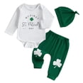 thumbnail image 1 of CPNG Newborns Infant Baby Boy Outfit First St Patricks Day Romper and Shamrock Pants Set with Hat 3 Piece Set(Green,12-18 Months), 1 of 5