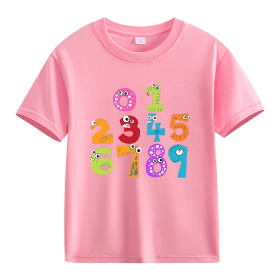 CPNG Number Day Maths Day Girls and Boys Fun Colorful Numbers Print T Shirts Summer Casual Short Sleeve Crewneck T Shirts Tops(Pink,3-4 Years)