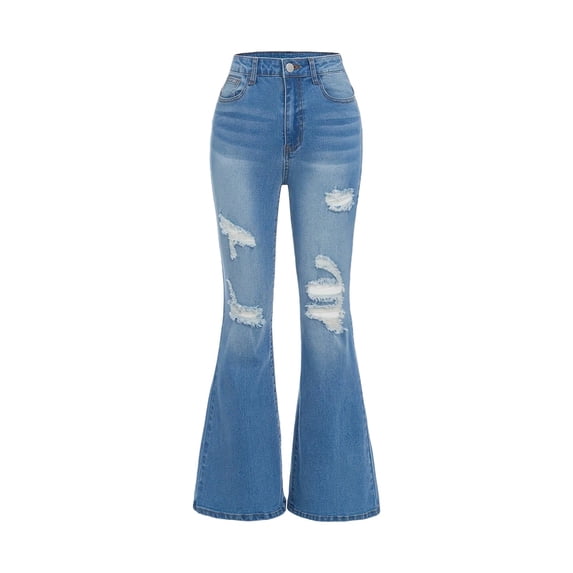 CPNG Teen Girls Bell Bottom Jeans Ripped Flare Jeans Fashionable High Elastic Flared Jeans Slim Fitting Denim Pants(Blue,10-11 Years)