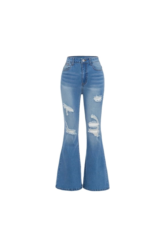 Teen Girls Bell Bottom Jeans Ripped Flare Jeans Fashionable High Elastic Flared Jeans Slim Fitting Denim Pants(Blue,11-12 Years)