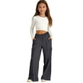 thumbnail image 1 of CPNG Teen Girls' Cargo Pants Straight High Waist Elastic Waist Solid Color Drawstring Pants Kids' Sweatpants (Dark Gray,13-14 Years), 1 of 9