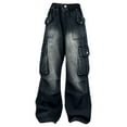 thumbnail image 1 of CPNG Teen Girls Solid Color Baggy Leg Wide Leg Cargo Denim Pants Trendy Loose Casual Denim High Waist Cargo Jeans(Black,7-8 Years), 1 of 9