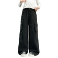 thumbnail image 1 of CPNG Teen Girls Solid Color Baggy Leg Wide Leg Denim Pants Trendy Loose Casual Denim High Waist Cargo Pants(Black,7-8 Years), 1 of 5