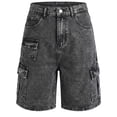 thumbnail image 1 of CPNG Teen Girls Washed Cargo Denim Shorts Summer Casual High Waist Knee Length Trendy Jeans Shorts with Multi-Pockets, 1 of 9