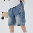 thumbnail image 1 of CPNG Teens Boys Denim Shorts Buttons Elastic Band Inside Stretchy Summer Cargo Shorts Elastic Waisted Baggy Straight Leg Boy Vintage Bermuda Jean Shorts, 1 of 7