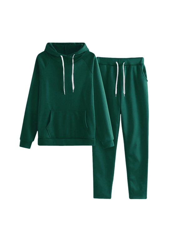 Teens Kids Unisex Boys Girls Casual Sweatsuit 2 Piece Set Solid Color Sweatsuits Hoodie and Jogger Sweatpants Set(Green,3-4 Years)