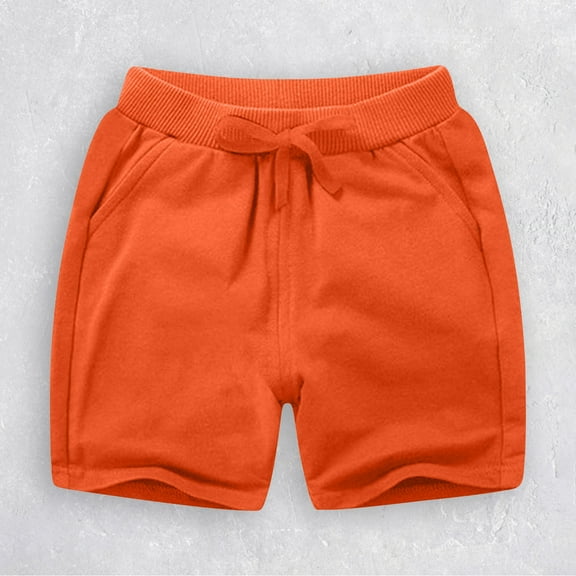 CPNG Toddler Baby Boys Cotton Comfort Soft Elastic Waist Shorts Summer Solid Cotton Short for Kids Girls Sport Jogger Shorts Casual Pants (12-24 Months, Orange)