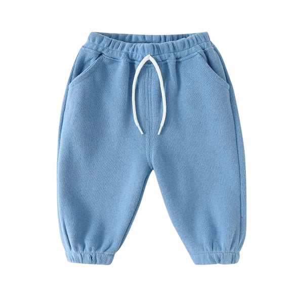 CPNG Toddler Baby Boys Girls Daily Solid Color Sweatpants Loose Wide Leg Sweat Pants Elastic High Waist Drawstring Casual Joggers(Blue,6-12 Months)