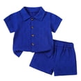 thumbnail image 1 of CPNG Toddler Baby Boys Girls Summer Sports Clothes Solid Color Short Sleeve Lapel Button Shirt and Shorts 2Pcs Set(Blue,12-18 Months), 1 of 7