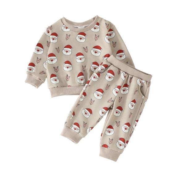 CPNG Toddler Baby Boys Girls Sweatsuit 2 Piece Set Christmas Print Sweatsuits Pullover Sweatshirts and Jogger Sweatpants Set(A,6-12 Months)