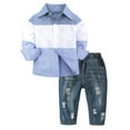 thumbnail image 1 of CPNG Toddler Baby Boys Leisurely Suit Long Sleeved Button Down Plaid Shirts and Ripped Denim Pants 2 Piece Set(Blue,18-24 Months), 1 of 9