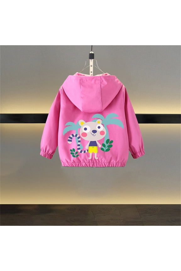 Toddler Baby Cute Cartoon Squirrel Graphic Hooded Jackets Boys Girls Trench Coat Zipper Windbreaker Outwear Lightweight Windproof Rainproof Hiking Coat