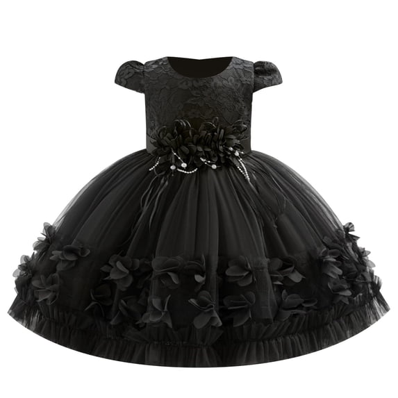 CPNG Toddler Baby Girls Birthday Party Dress Cap Sleeve Flower Girl Wedding Shiny Butterfly Pageant Formal Ball Dress(Black,18-24 Months)